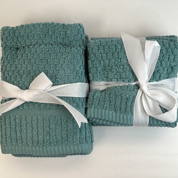 Quick Dry Towel Set Blue/Green Washcloths and Hand Towels 100% Cotton - Picture 5 of 7